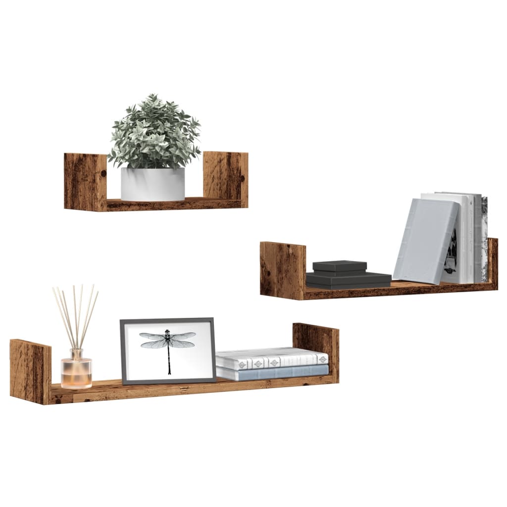 Wall Shelves 3 pcs Old Wood Engineered Wood - Direct Imports