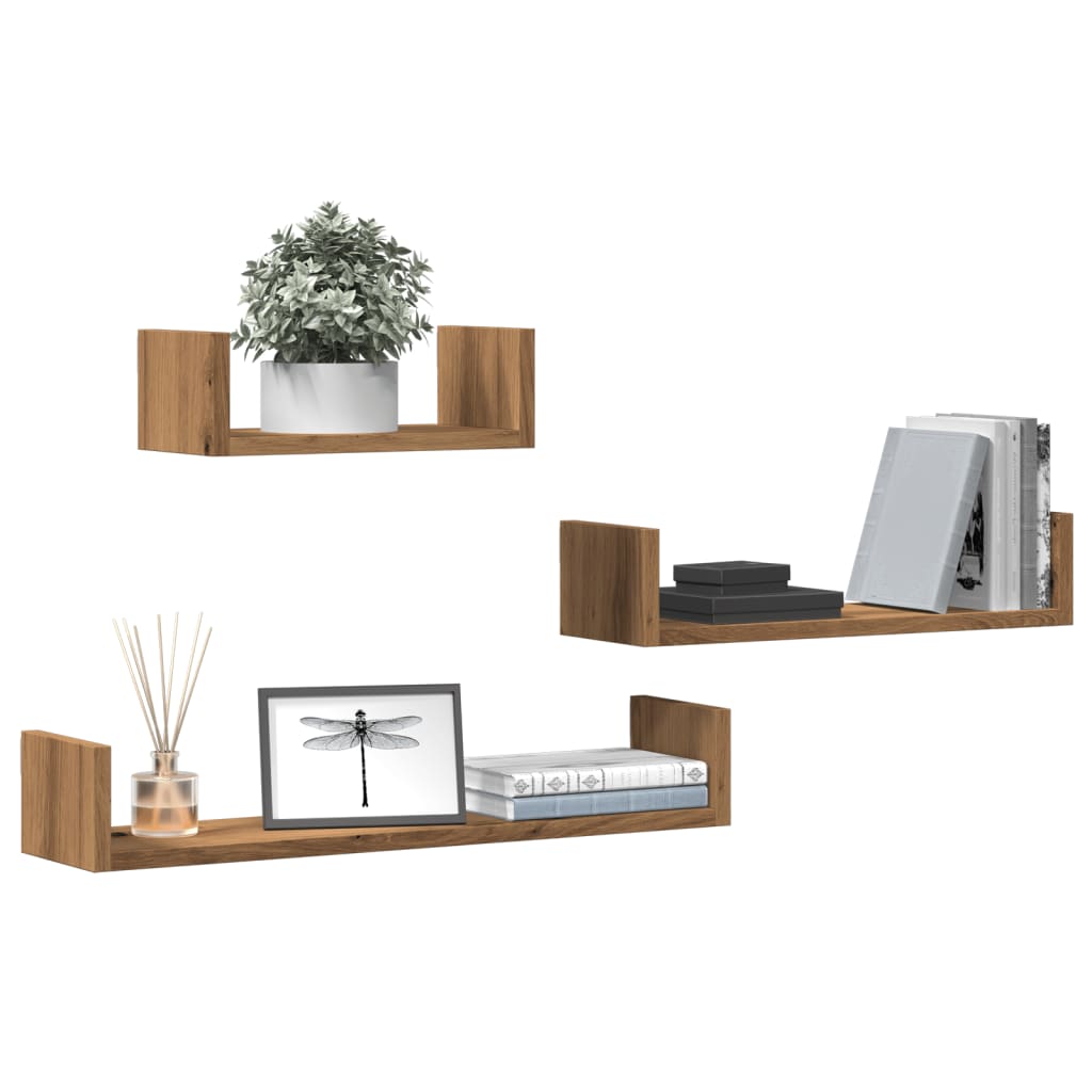 Wall Shelves 3 pcs Artisan Oak Engineered Wood - Charlotte Dunes