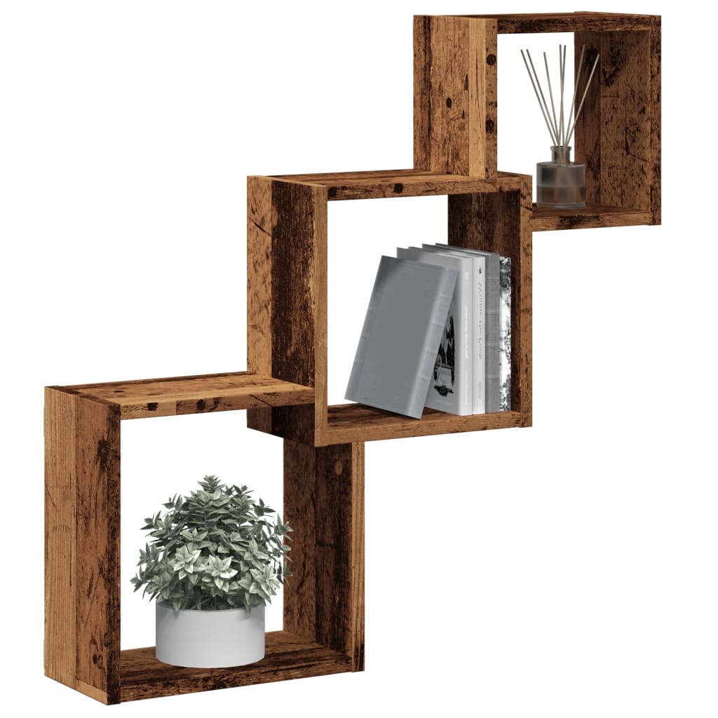 Wall Cube Shelves Old Wood 68x15x68 cm Engineered Wood - Merlin Deals
