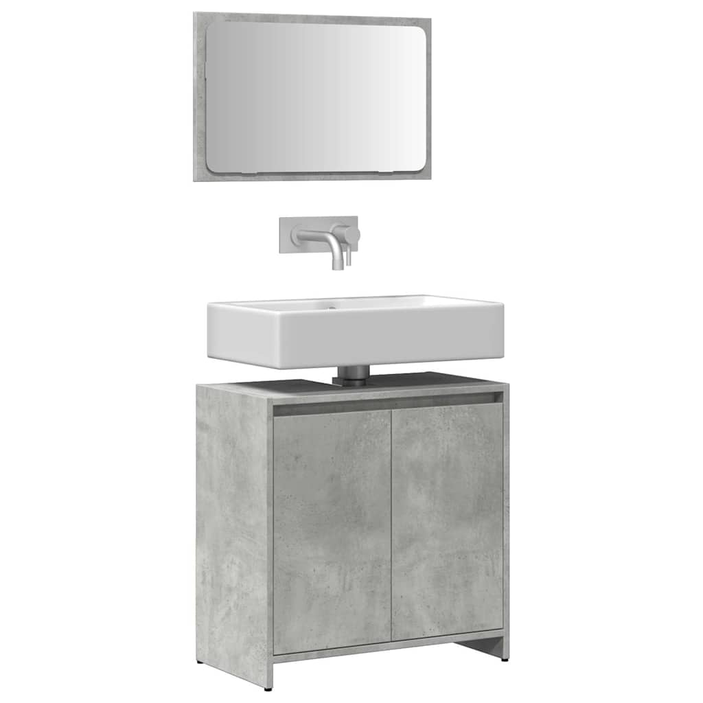 2 Piece Bathroom Furniture Set Concrete Grey Engineered Wood - Decor Base