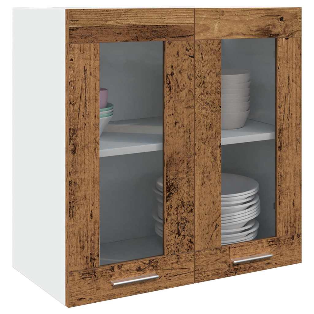 Kitchen Wall Cabinet Lyon with Glass Door Old Wood 60x31x60 cm - Brittle & Co