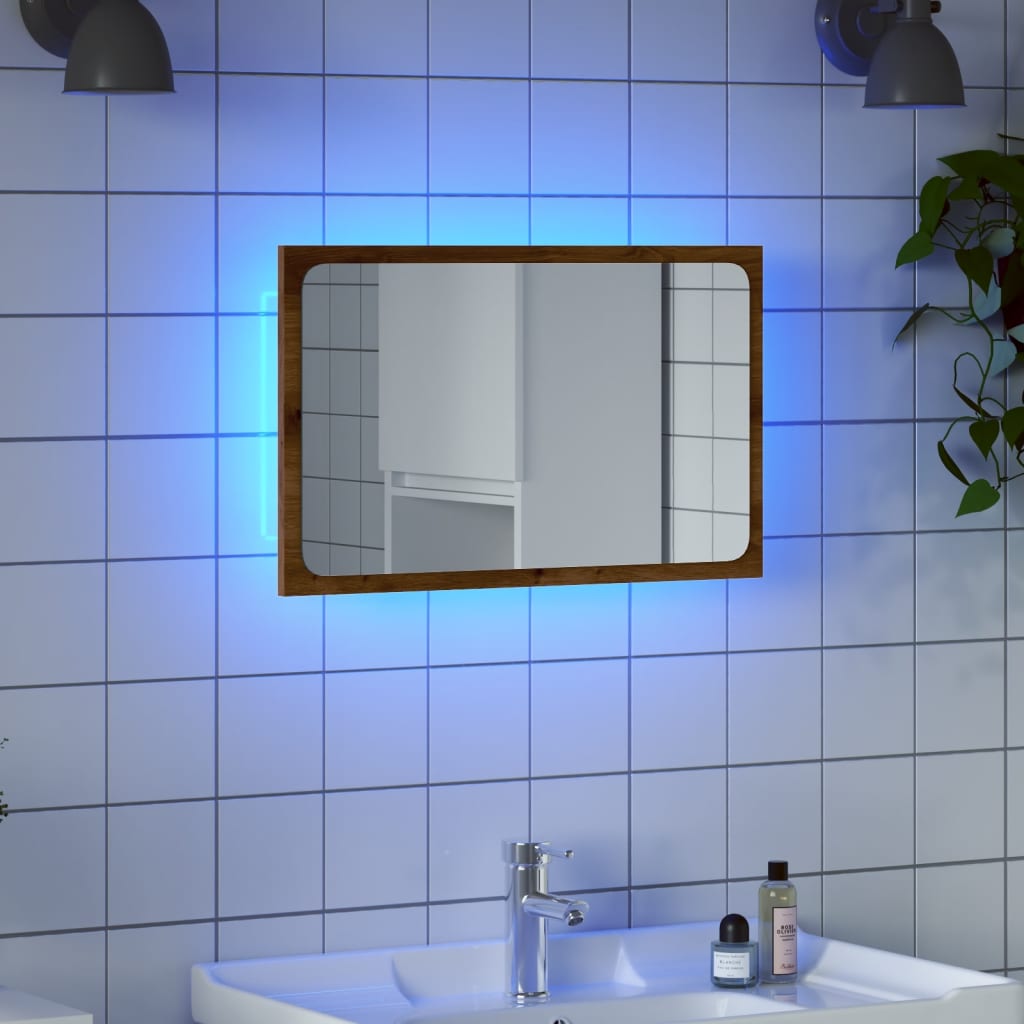 Bathroom Mirror with LED Light Artisan Oak 60x8.5x38 cm - Design Hut