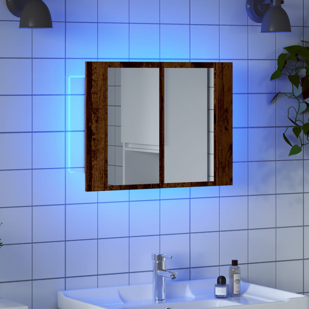 LED Mirror Cabinet Old Wood 60x12x45 cm Engineered Wood - Merlin Deals