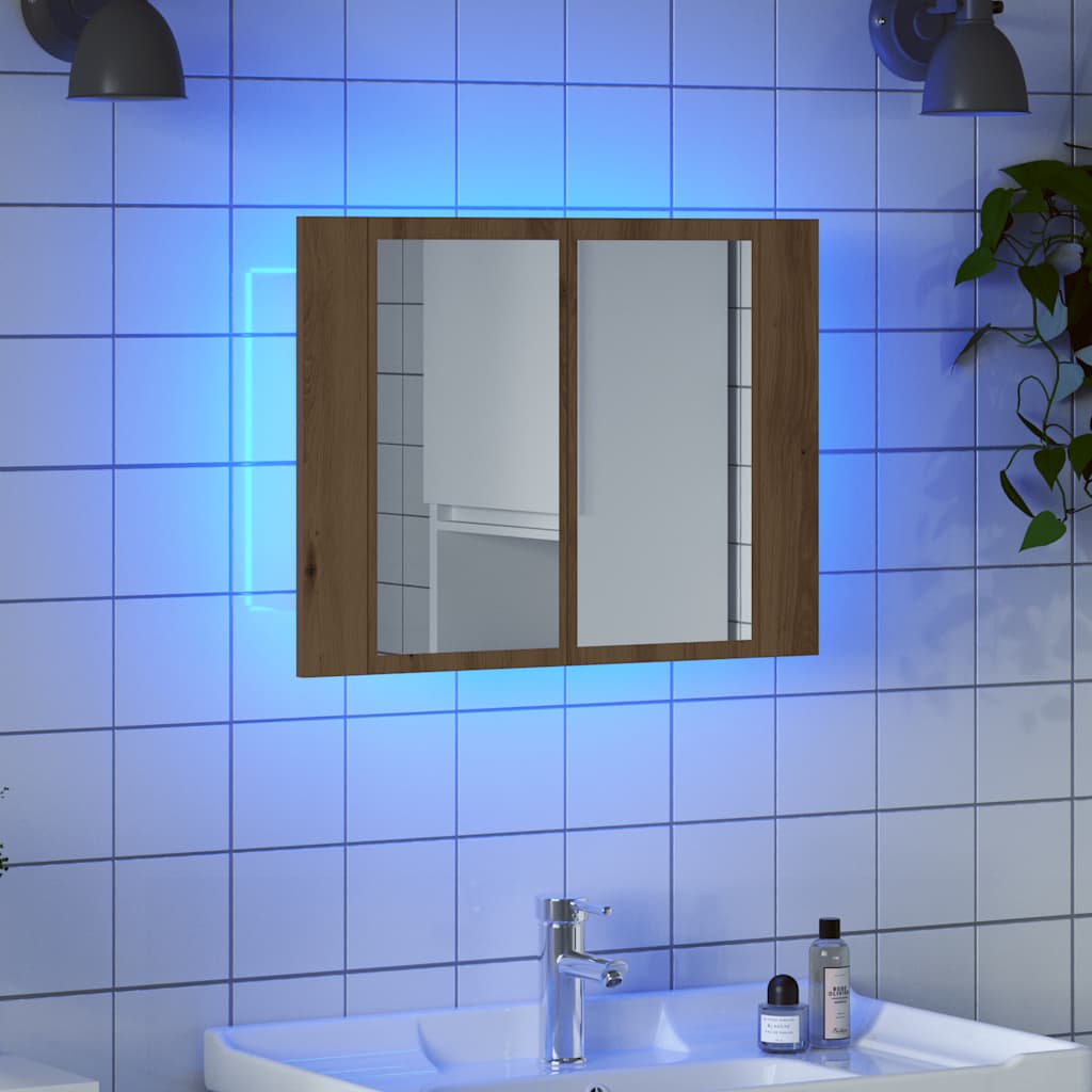 LED Mirror Cabinet Artisan Oak 60x12x45 cm Engineered Wood - Sid & Sam