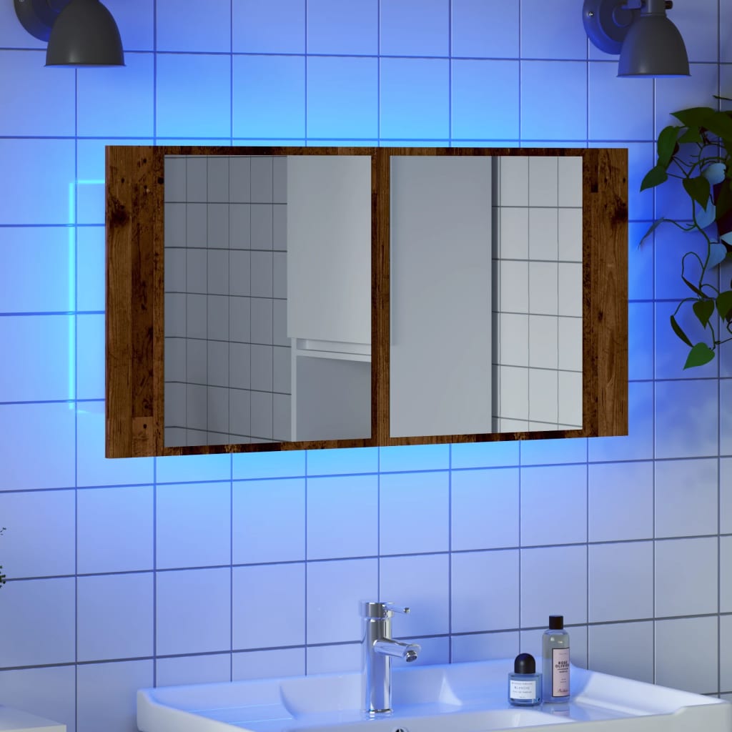 LED Mirror Cabinet Old Wood 90x12x45 cm Engineered Wood - Merlin Deals