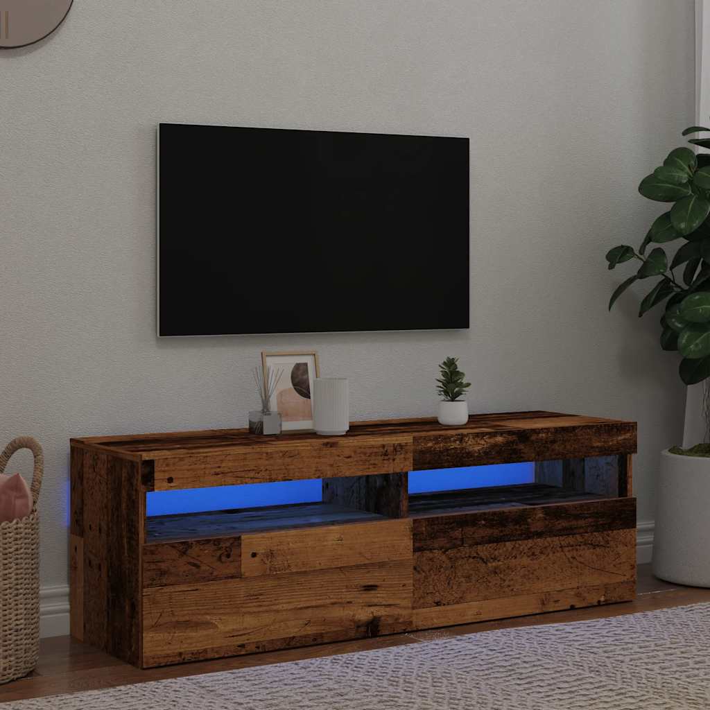 TV Cabinet with LED Lights Old Wood 120x35x40 cm Engineered Wood - Design Hut