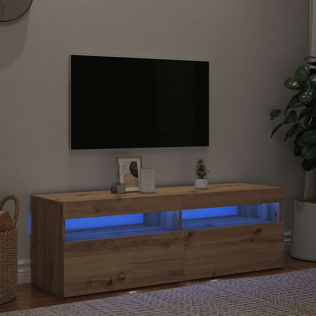 TV Cabinet with LED Lights Artisan Oak 120x35x40 cm Engineered Wood - Brittle & Co
