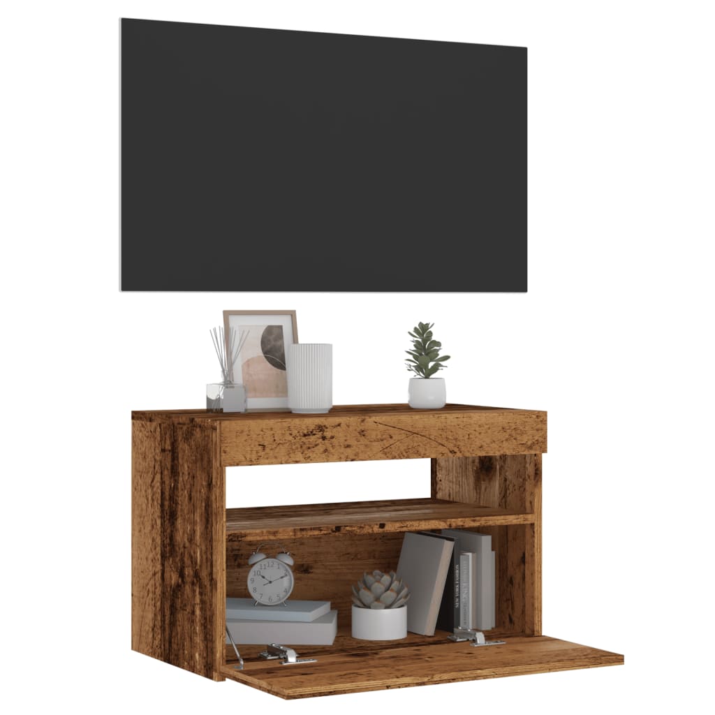 TV Cabinet with LED Lights Old Wood 60x35x40 cm Engineered Wood - Brittle & Co
