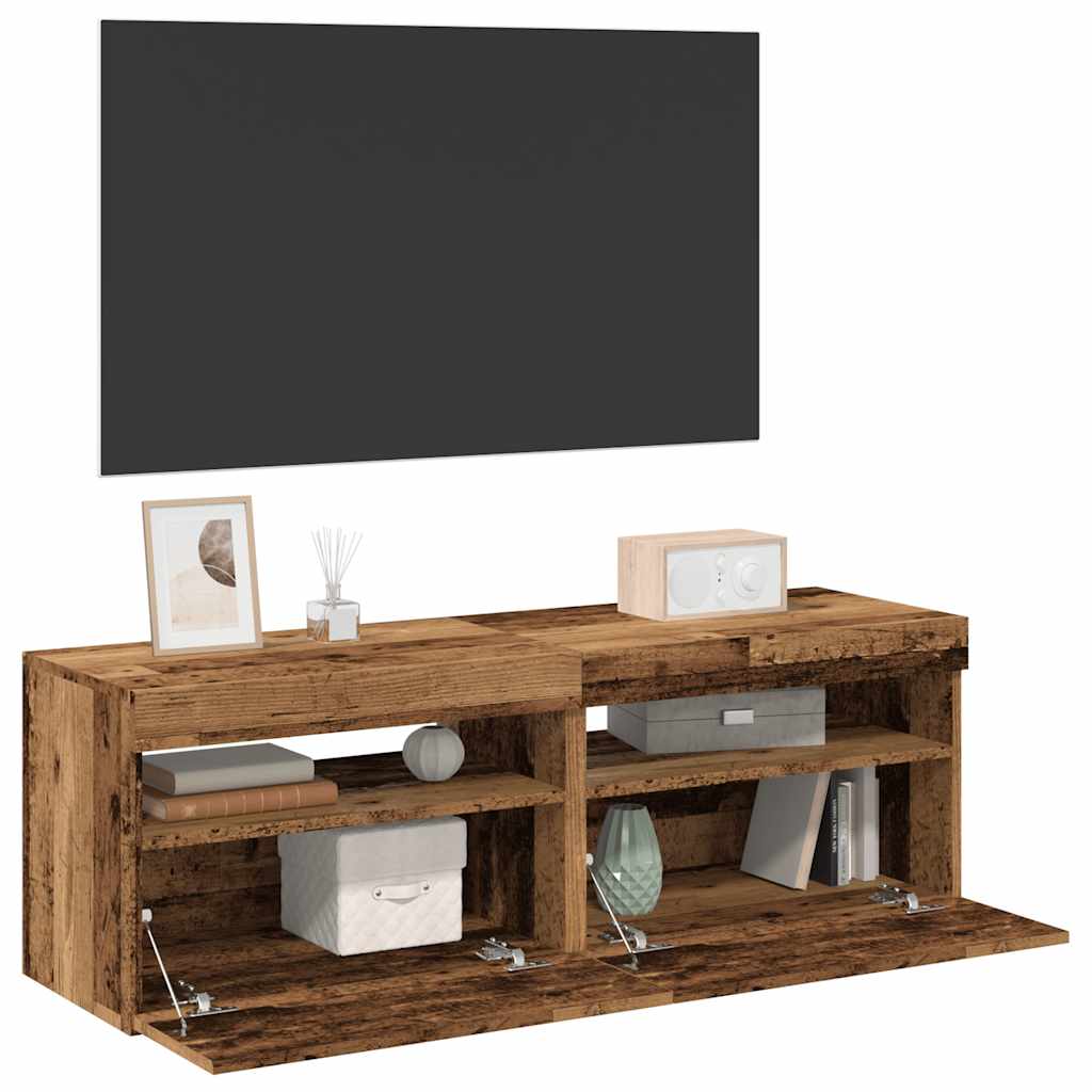 TV Cabinets with LED Lights 2 pcs Old Wood Engineered Wood - Discount Dealers