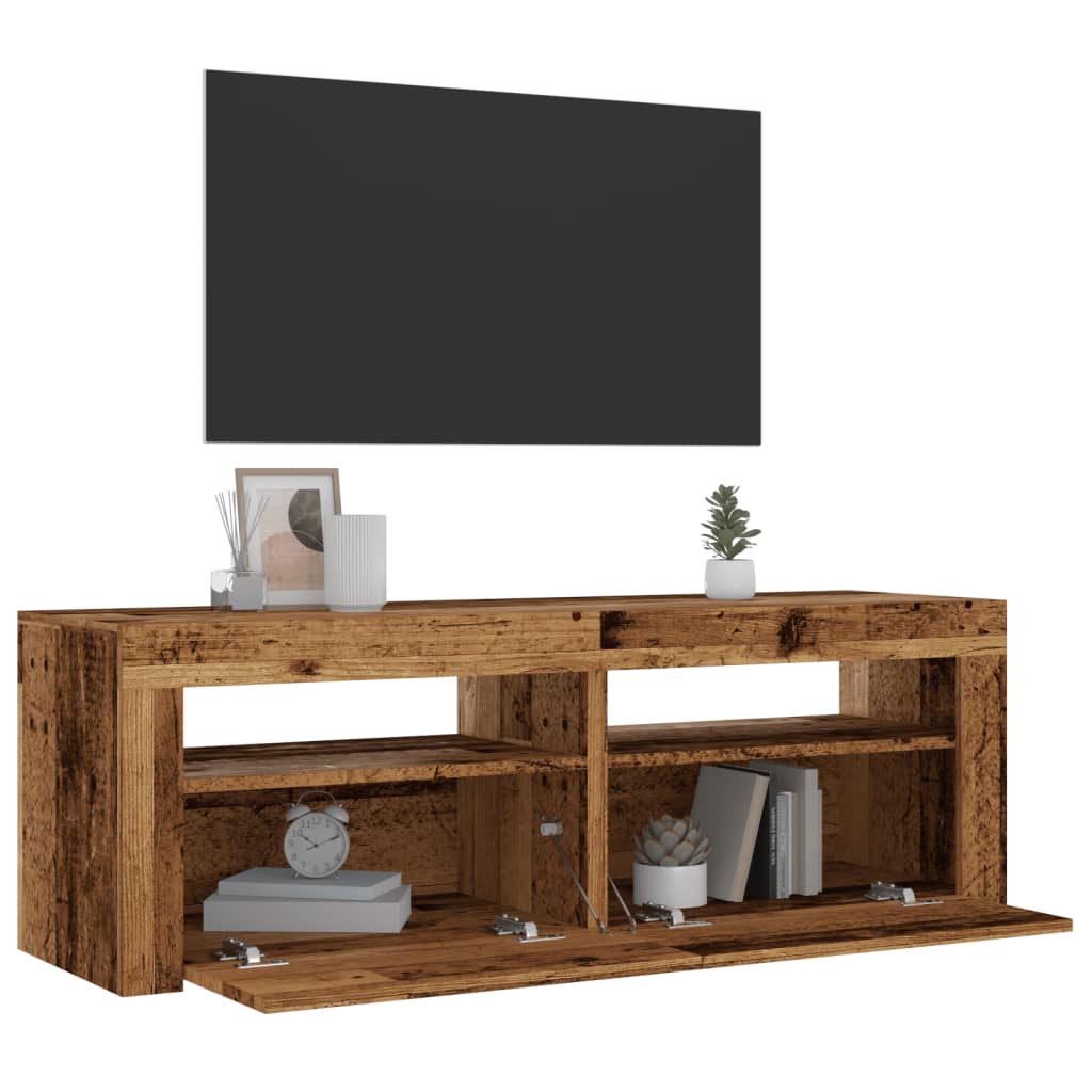 TV Cabinet with LED Lights Old Wood 120x35x40 cm Engineered Wood - All Things Good