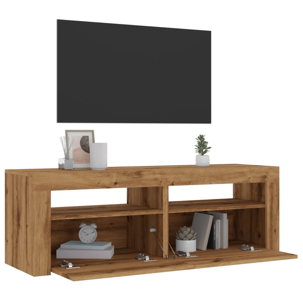 TV Cabinet with LED Lights Artisan Oak 120x35x40 cm Engineered Wood - Merkel Designers