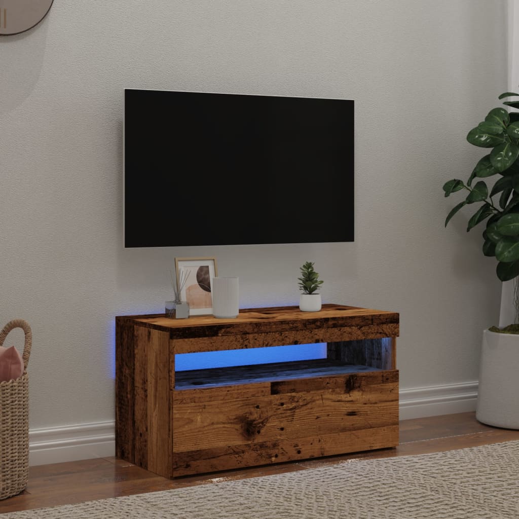 TV Cabinet with LED Lights Old Wood 75x35x40 cm Engineered Wood - Unbeatable Bargains