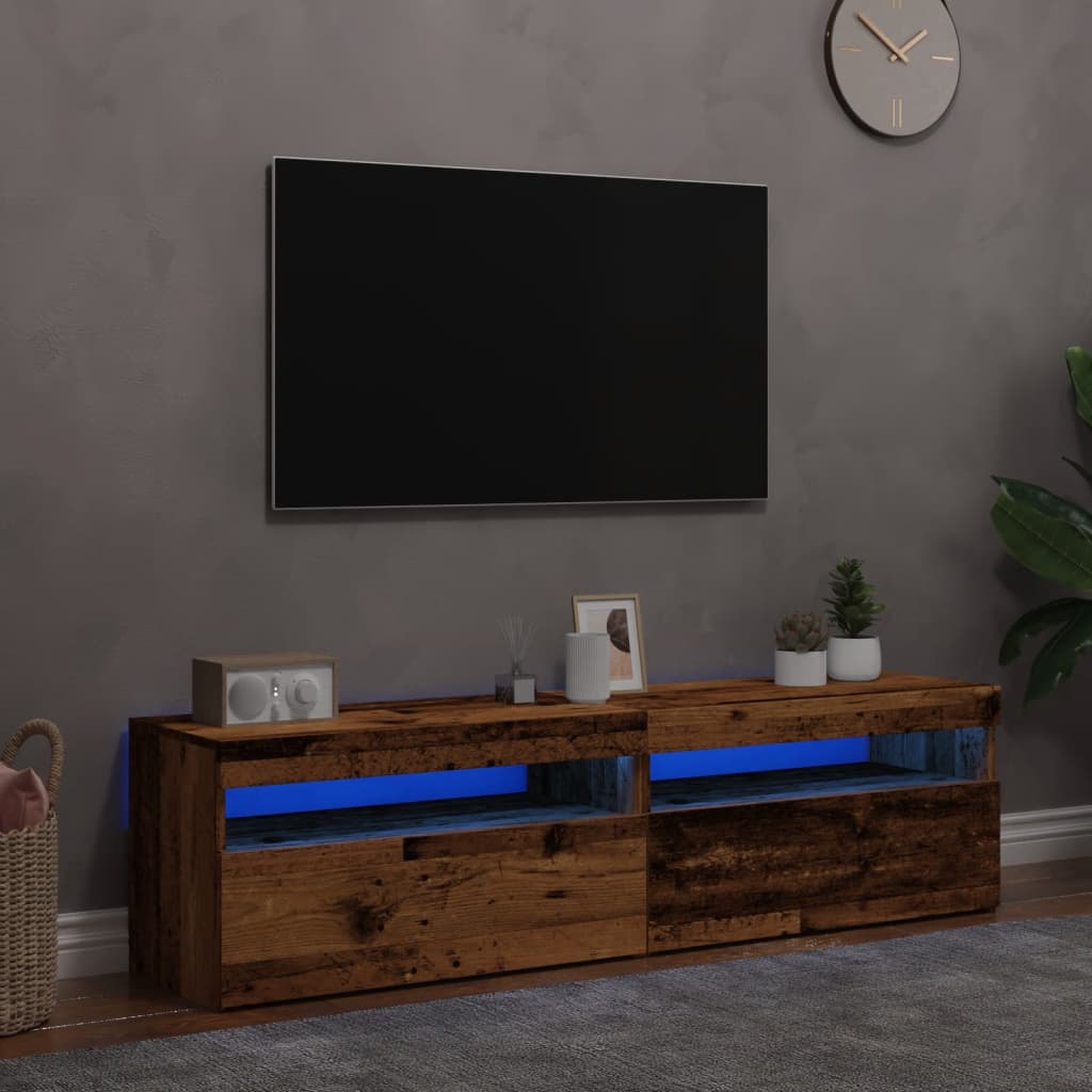 TV Cabinets with LED Lights 2 pcs Old Wood Engineered Wood - Discount Dealers