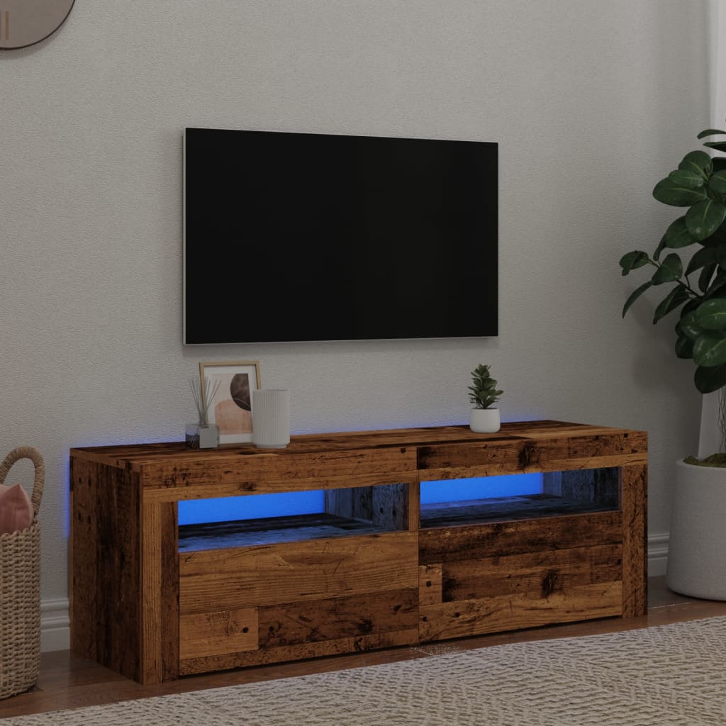 TV Cabinet with LED Lights Old Wood 120x35x40 cm Engineered Wood - Millennium Furniture