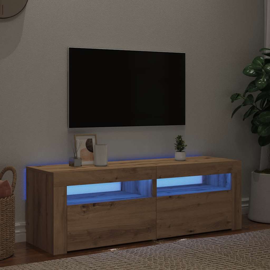TV Cabinet with LED Lights Artisan Oak 120x35x40 cm Engineered Wood - Casper Homes
