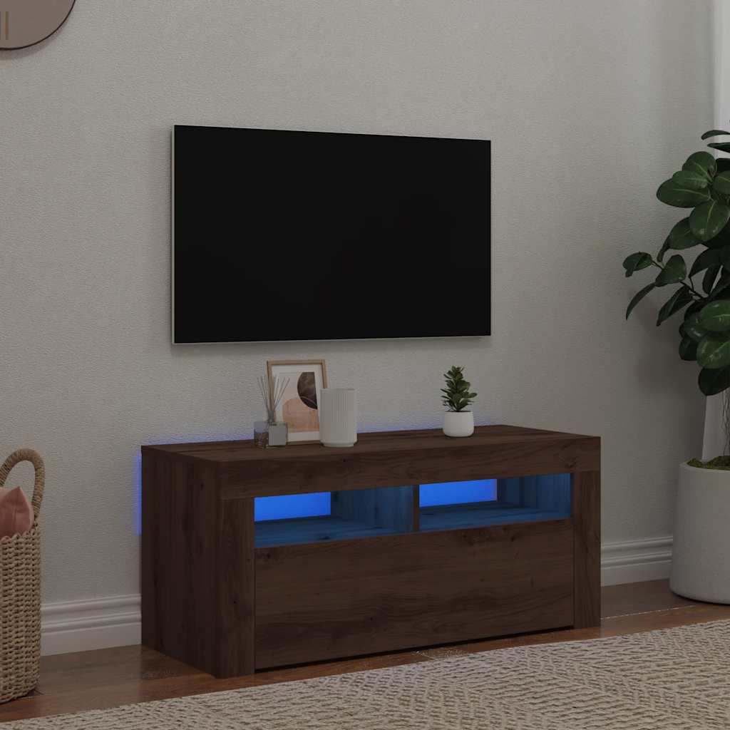 TV Cabinet with LED Lights Artisan Oak 90x35x40 cm Engineered Wood - Merlin Deals