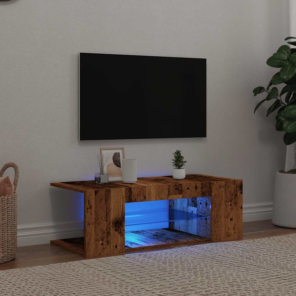 TV Cabinet with LED Lights Old Wood 90x39x30 cm Engineered Wood - Style and Chic