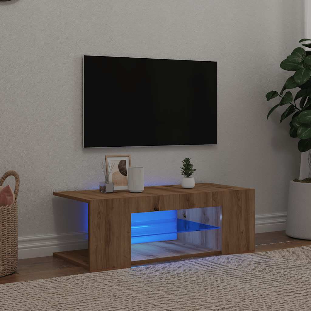 TV Cabinet with LED Lights Artisan Oak 90x39x30 cm Engineered Wood - Merlin Deals