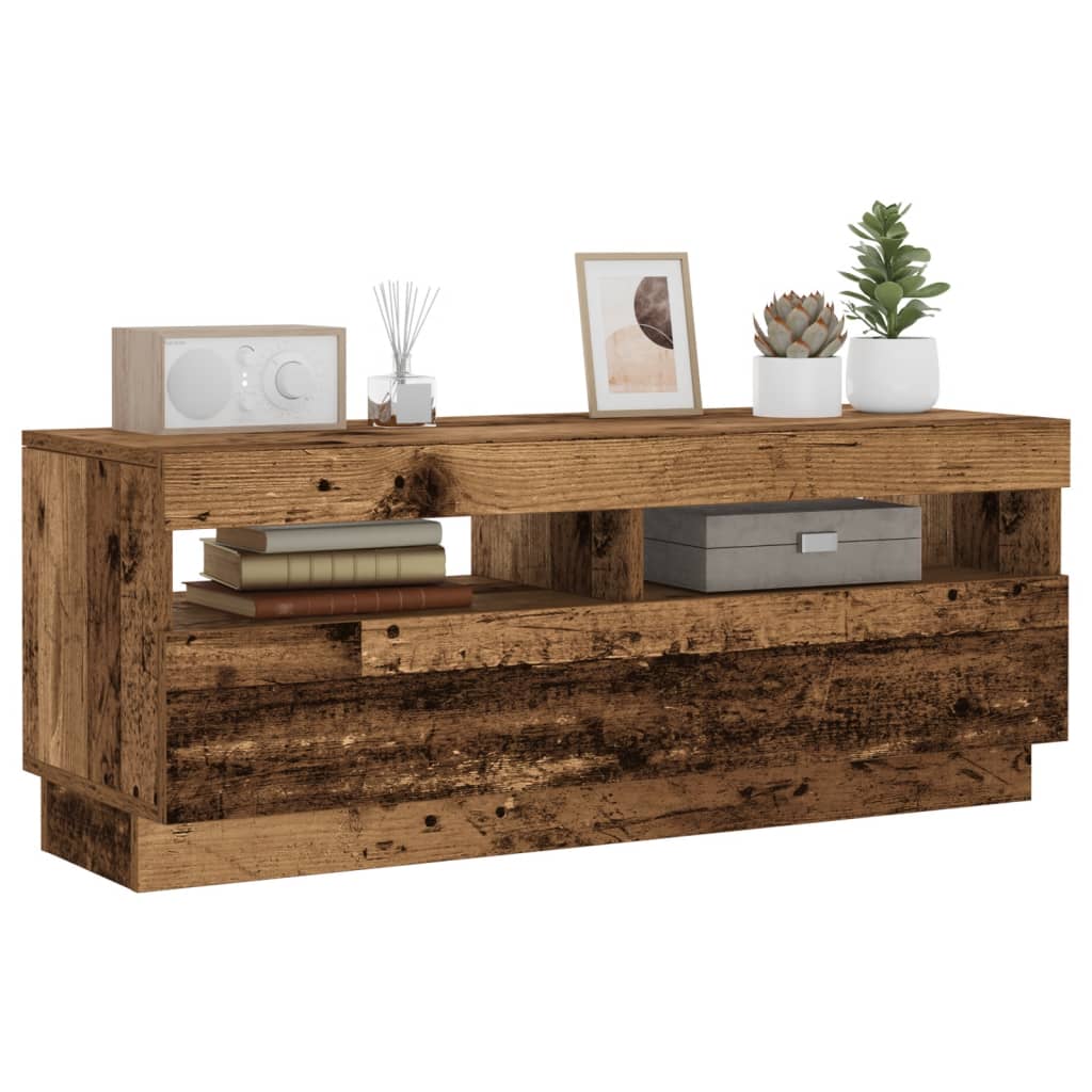 TV Cabinet with LED Lights Old Wood 100x35x40 cm Engineered Wood - Design Hut