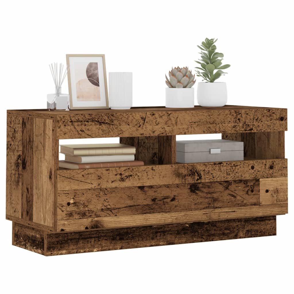 TV Cabinet with LED Lights Old Wood 80x35x40 cm Engineered Wood - Merlin Deals