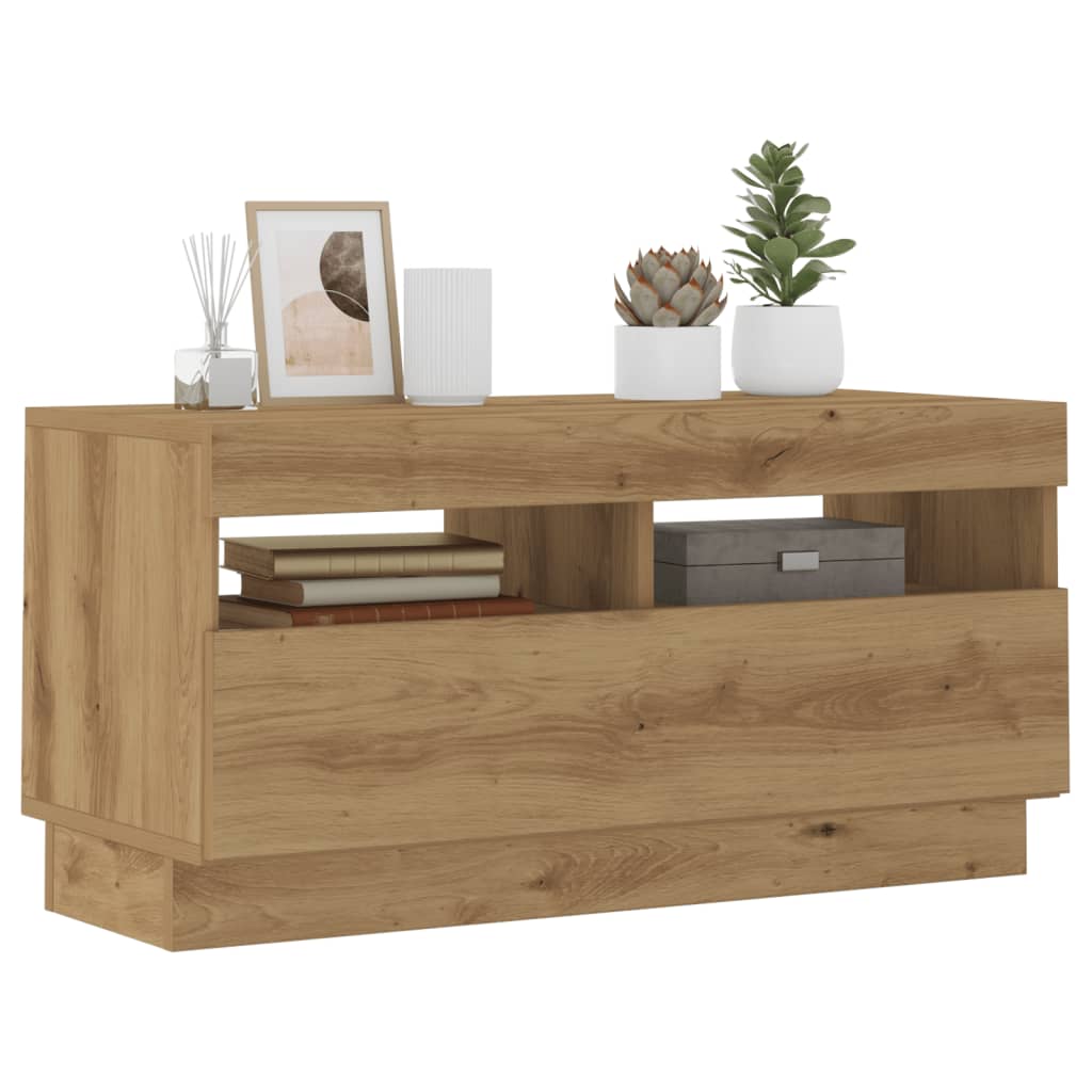 TV Cabinet with LED Lights Artisian Oak 80x35x40 cm Engineered Wood - Direct Imports