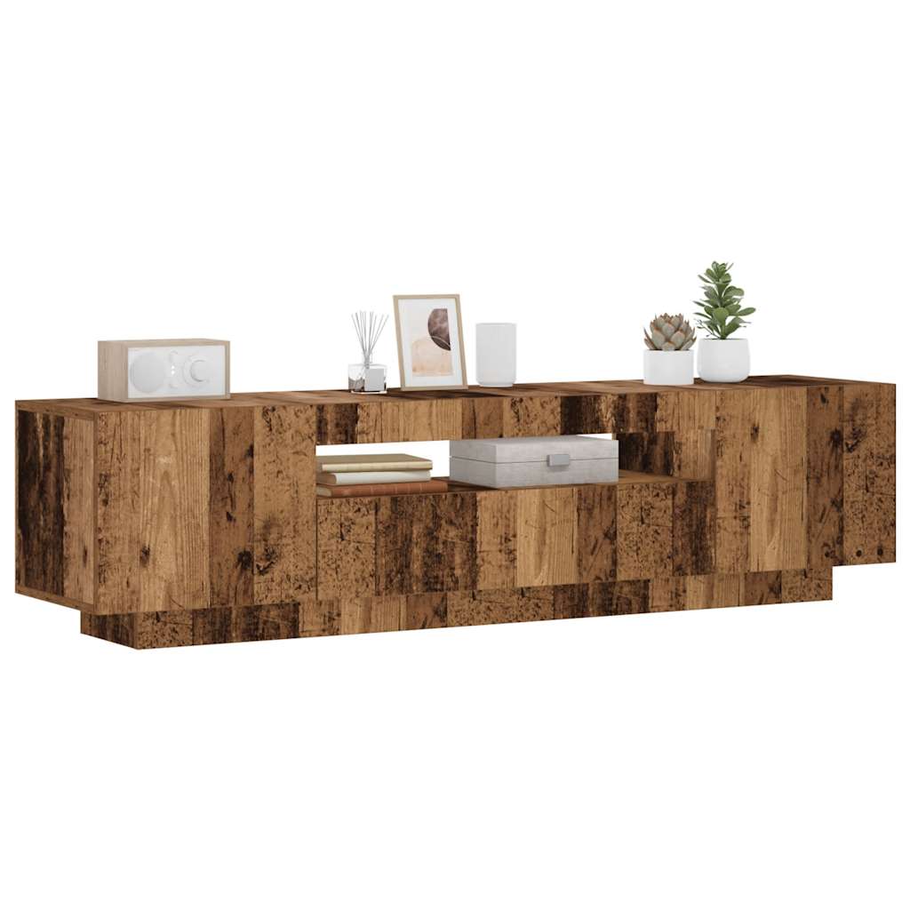 TV Cabinet with LED Lights Old Wood 160x35x40 cm Engineered Wood - R and M Furniture