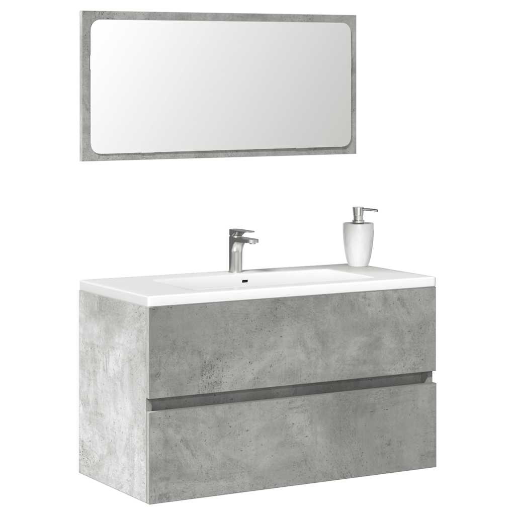 Bathroom Cabinet with Mirror Concrete Grey Engineered Wood - Style and Chic