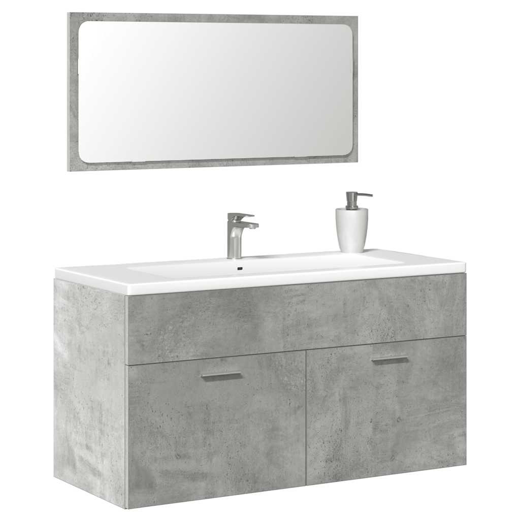 Bathroom Cabinet with Mirror Concrete Grey Engineered Wood - Charlotte Dunes