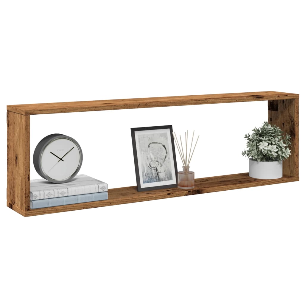 Wall Cube Shelves 4 pcs Old Wood 100x15x30 cm Engineered Wood - All Things Good