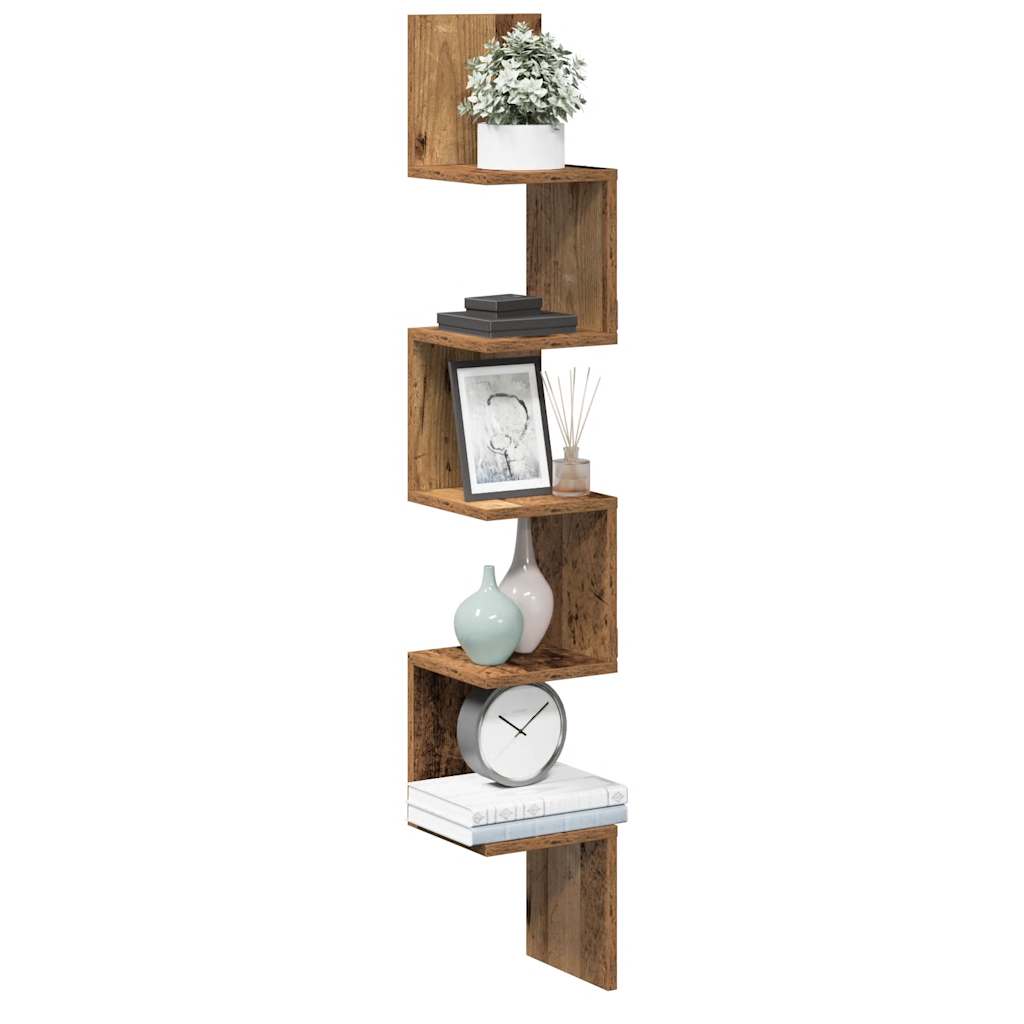Wall Corner Shelf Old Wood 20x20x127.5 cm Engineered Wood - Design Hut