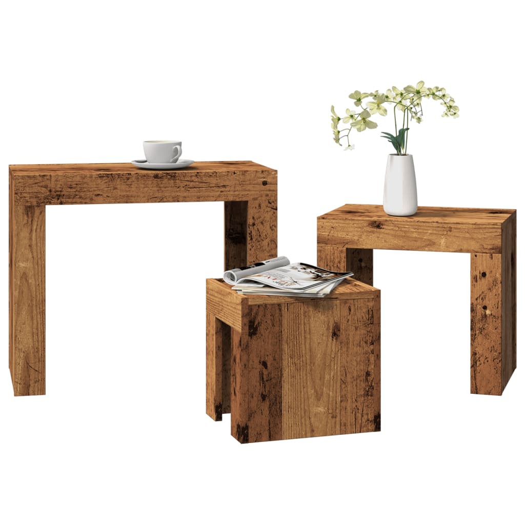 Nesting Coffee Tables 3 Pieces Old Wood Engineered Wood - Design Hut