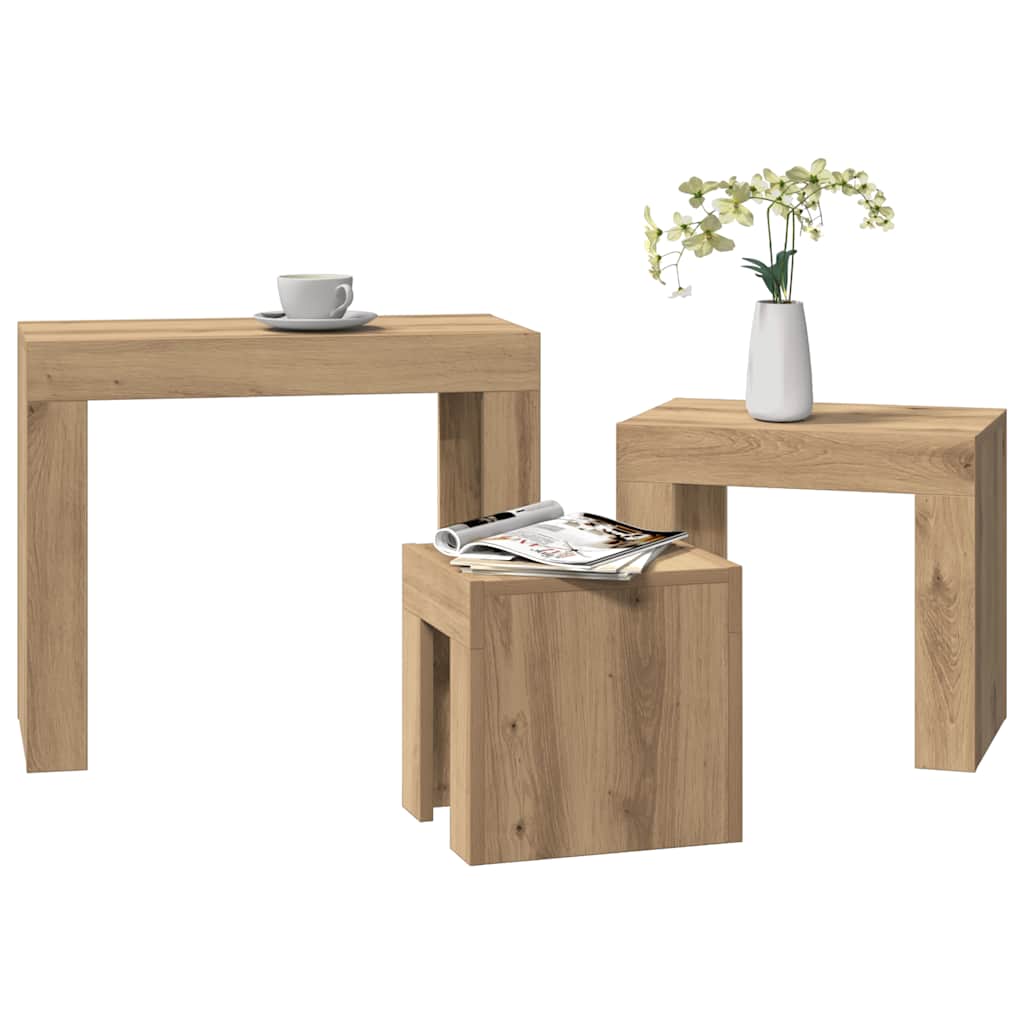 Nesting Coffee Tables 3 Pieces Artisian Oak Engineered Wood - Design Hut