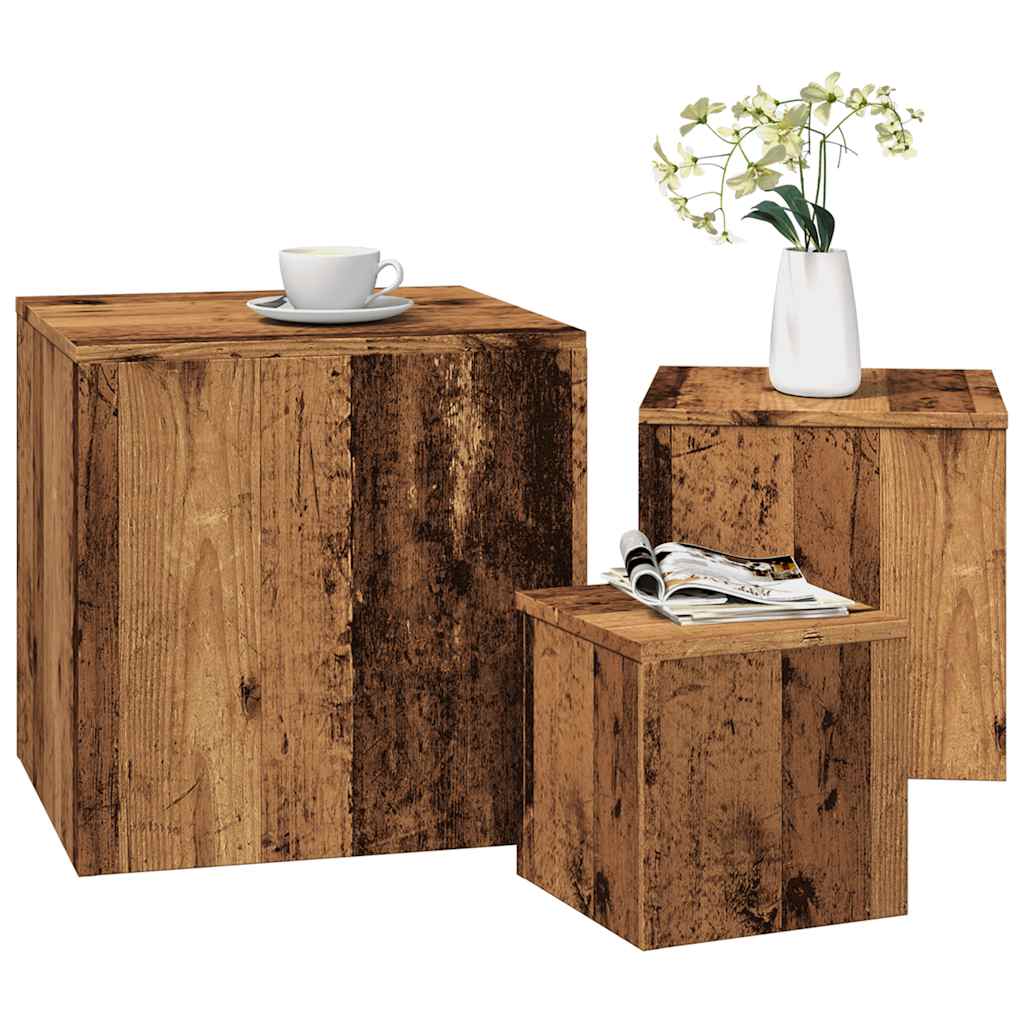 Side Tables 3 pcs Old Wood Engineered Wood - Casper Homes