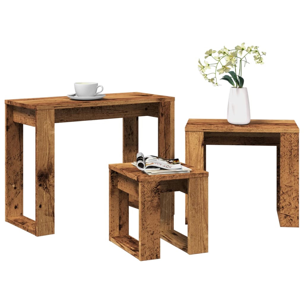 Nest of Tables 3 pcs Old Wood Engineered Wood - Unbeatable Bargains