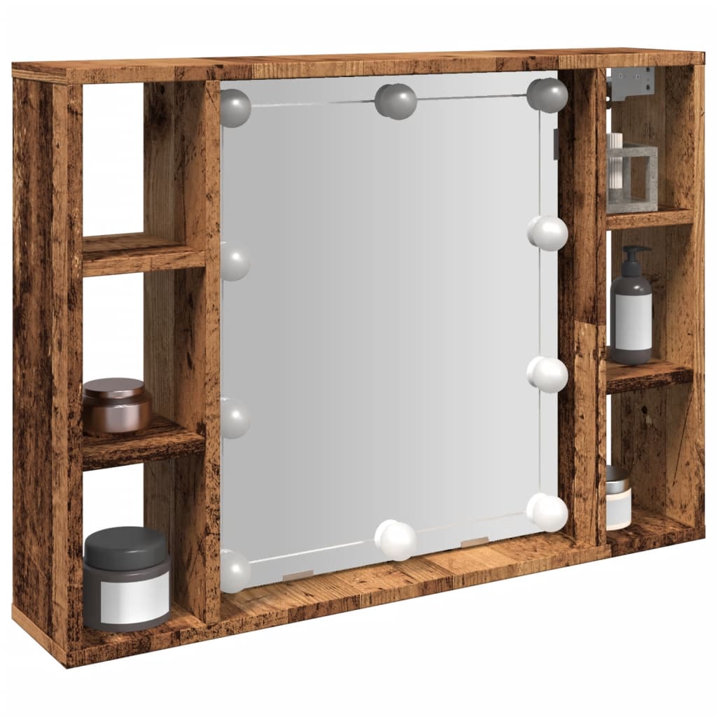 Mirror Cabinet with LED Old Wood 76x15x55 cm Engineered Wood - Millennium Furniture