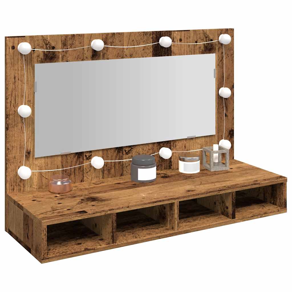 Mirror Cabinet with LED Old Wood 90x31.5x62 cm - Design Hut