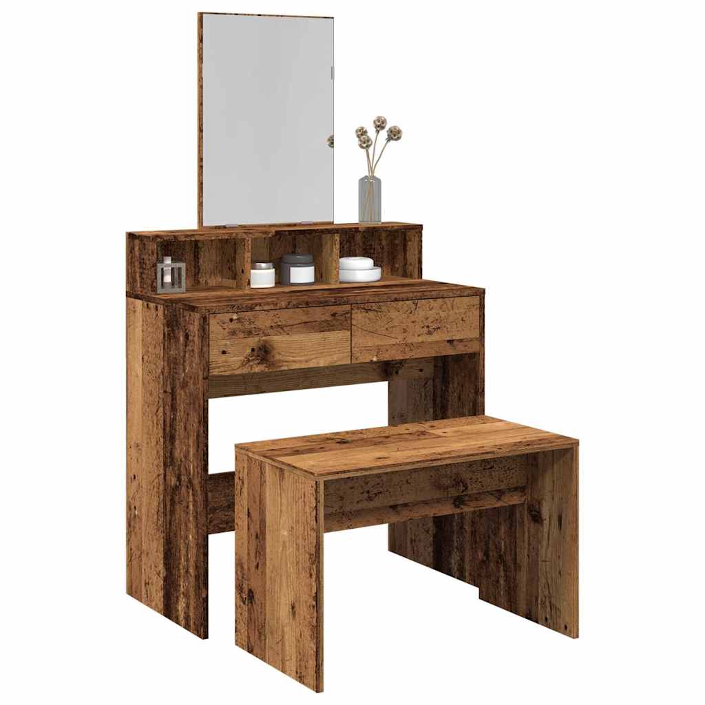 Dressing Stool Old Wood 70x35x45 cm Engineered Wood - Direct Imports