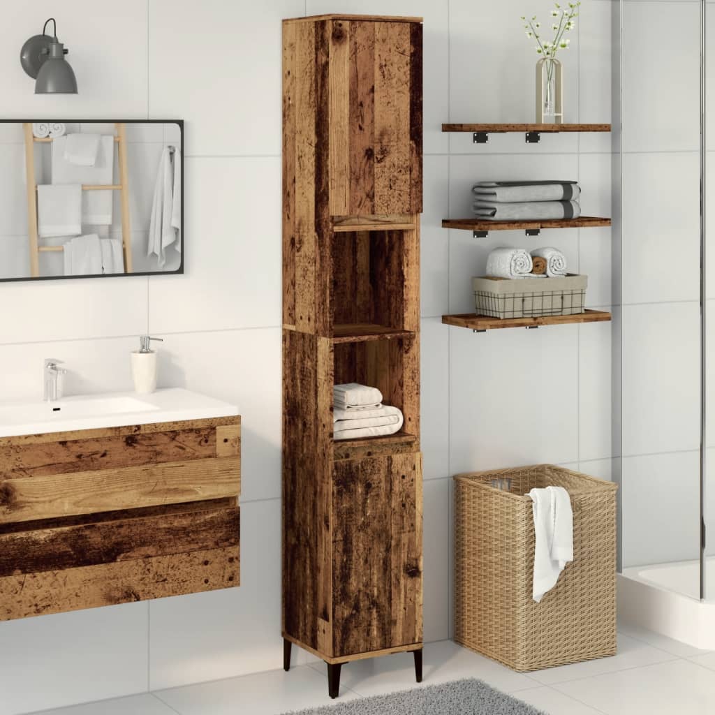 Bathroom Cabinet Old Wood 30x30x190 cm Engineered Wood - Merkel Designers