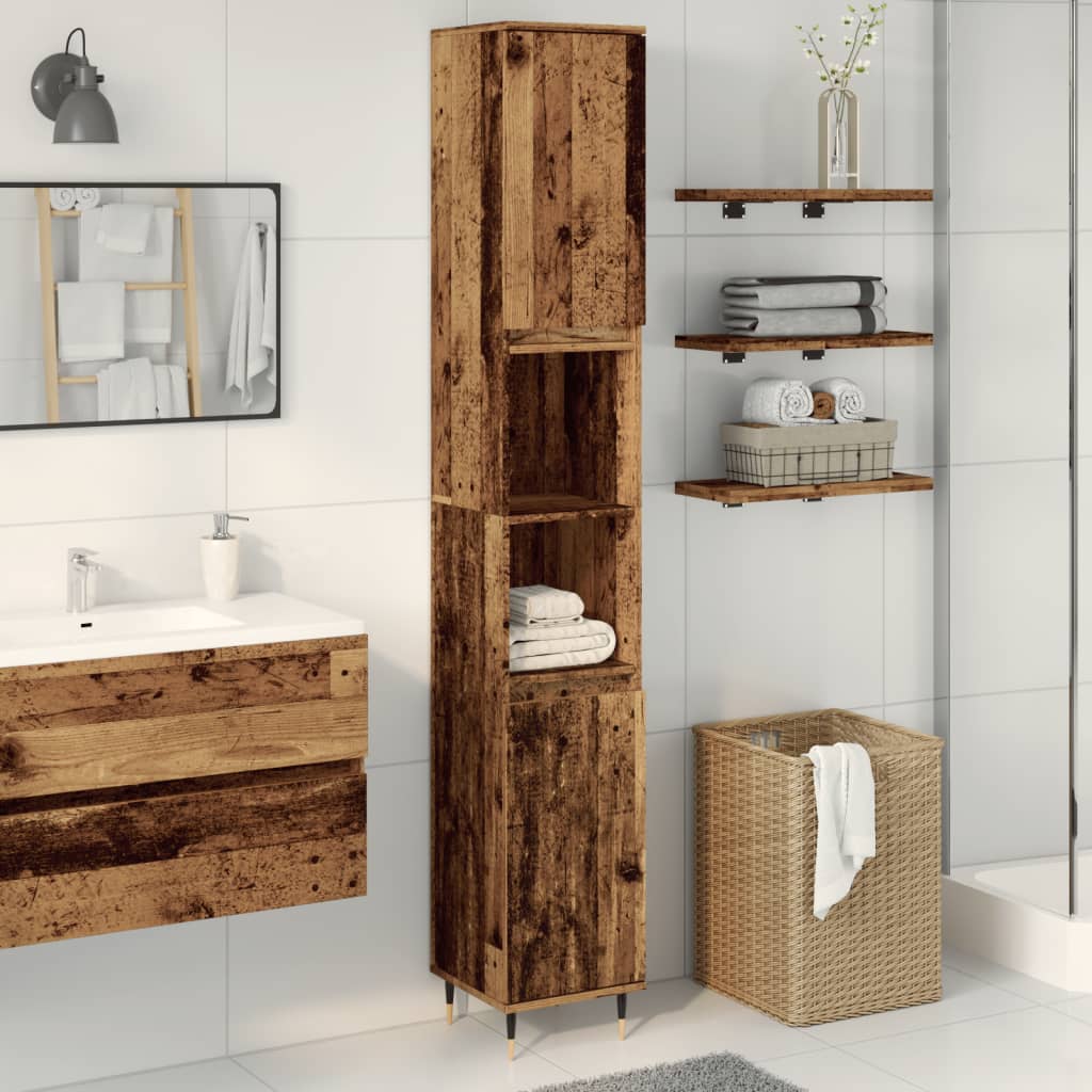 Bathroom Cabinet Old Wood 30x30x190 cm Engineered Wood - Brittle & Co