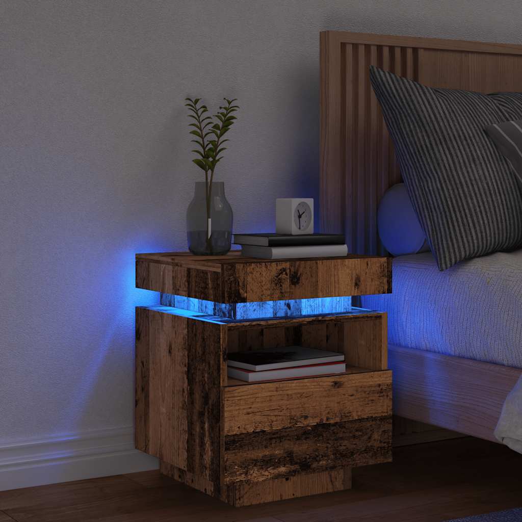 Bedside Cabinet with LED Lights Old Wood 40x39x48.5 cm - Direct Imports