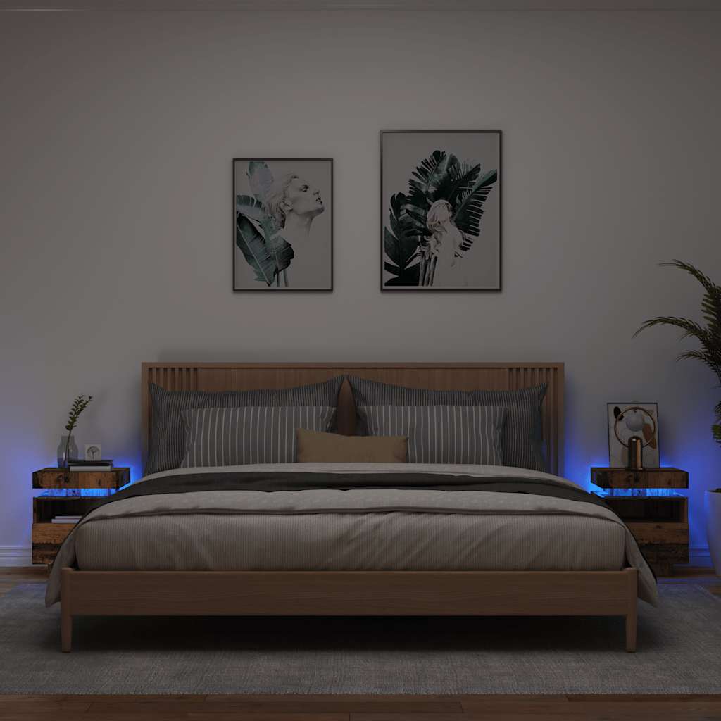 Bedside Cabinets with LED Lights 2 Pieces Old Wood 40x39x48.5 cm - Direct Imports