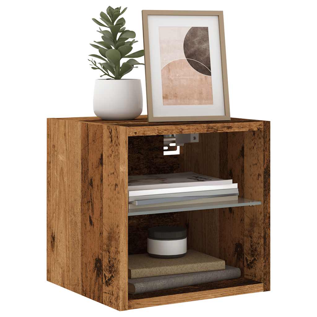 TV Wall Cabinet with LED Lights Old Wood 30x28.5x30 cm - R and M Furniture
