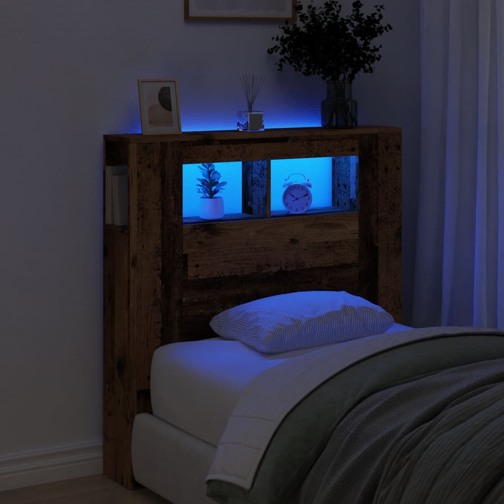 LED Headboard Old Wood 100x18.5x103.5 cm Engineered Wood - Merkel Designers