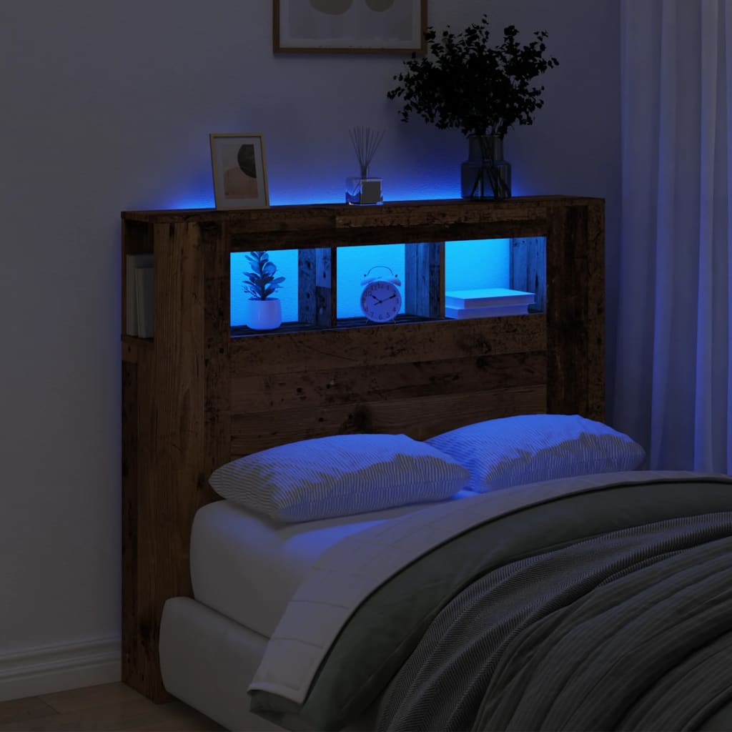 LED Headboard Old Wood 120x18.5x103.5 cm Engineered Wood - Sid & Sam