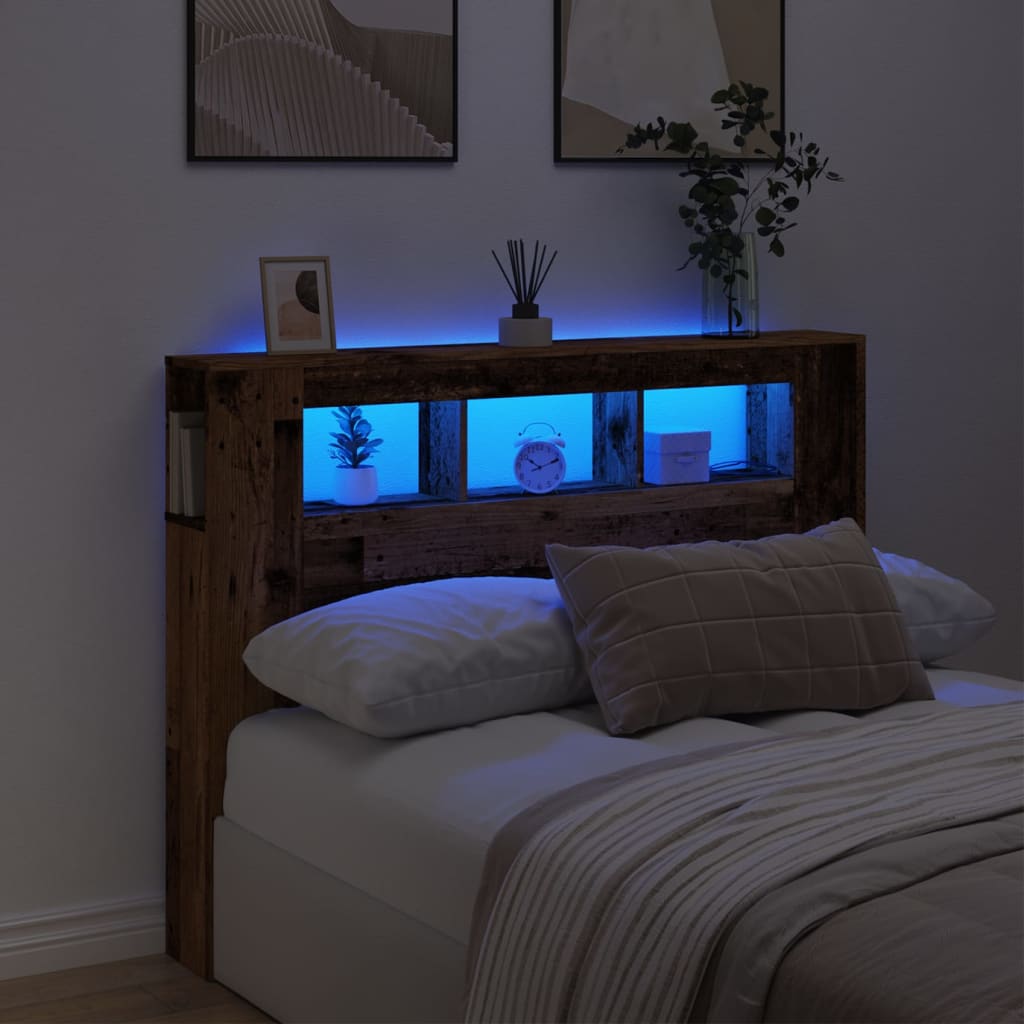 LED Headboard Old Wood 140x18.5x103.5 cm Engineered Wood - Casper Homes