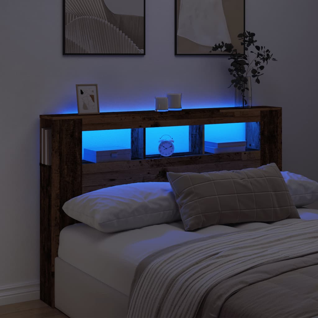 LED Headboard Old Wood 160x18.5x103.5 cm Engineered Wood - Direct Imports