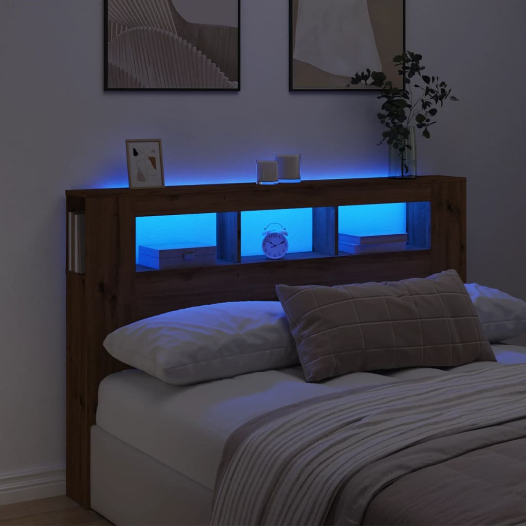 LED Headboard Artisan Oak 160x18.5x103.5 cm Engineered Wood - Sid & Sam