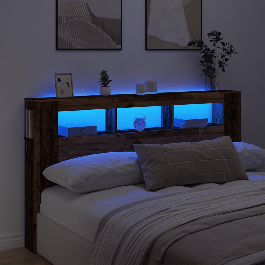 LED Headboard Old Wood 180x18.5x103.5 cm Engineered Wood - Style and Chic