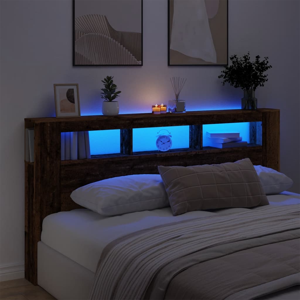 LED Headboard Old Wood 200x18.5x103.5 cm Engineered Wood - Sid & Sam