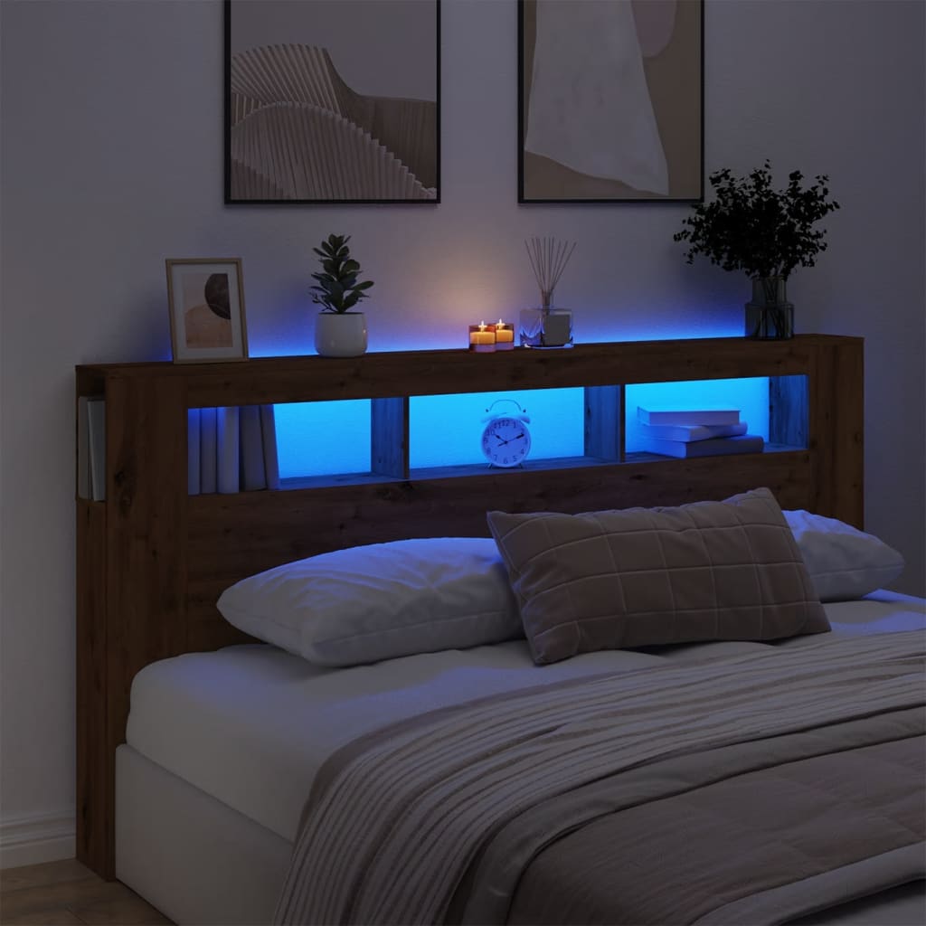 LED Headboard Artisan Oak 200x18.5x103.5 cm Engineered Wood - Discount Dealers